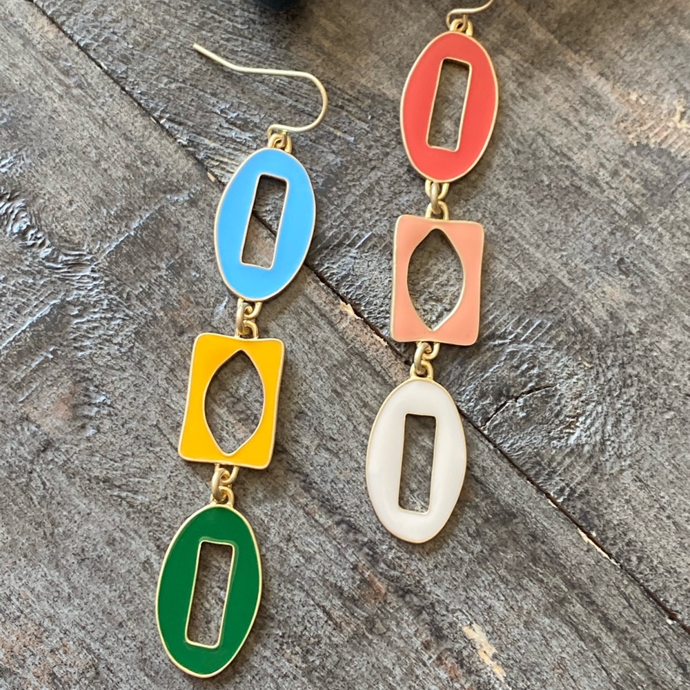 NEW Bright Enamel Colors Hoop Dangle Earrings - Picture 8 of 11